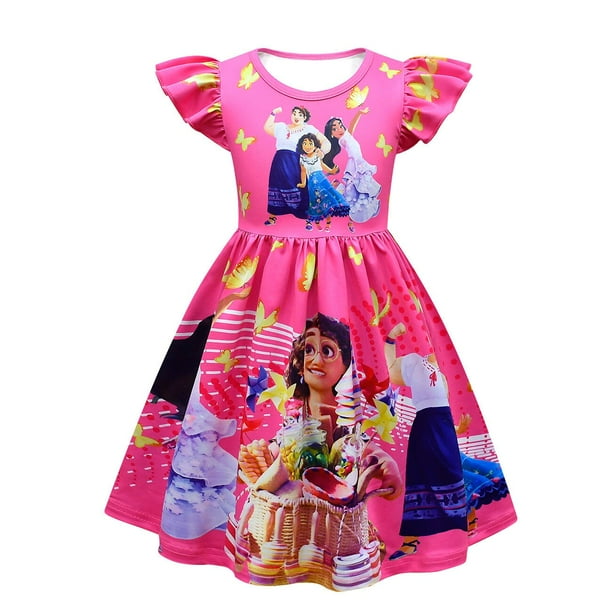 Vestido de princesa Disney Encanto para niños, vestido de fiesta con volantes, patrón de flores moradas, ropa para niños zhangmengya unisex