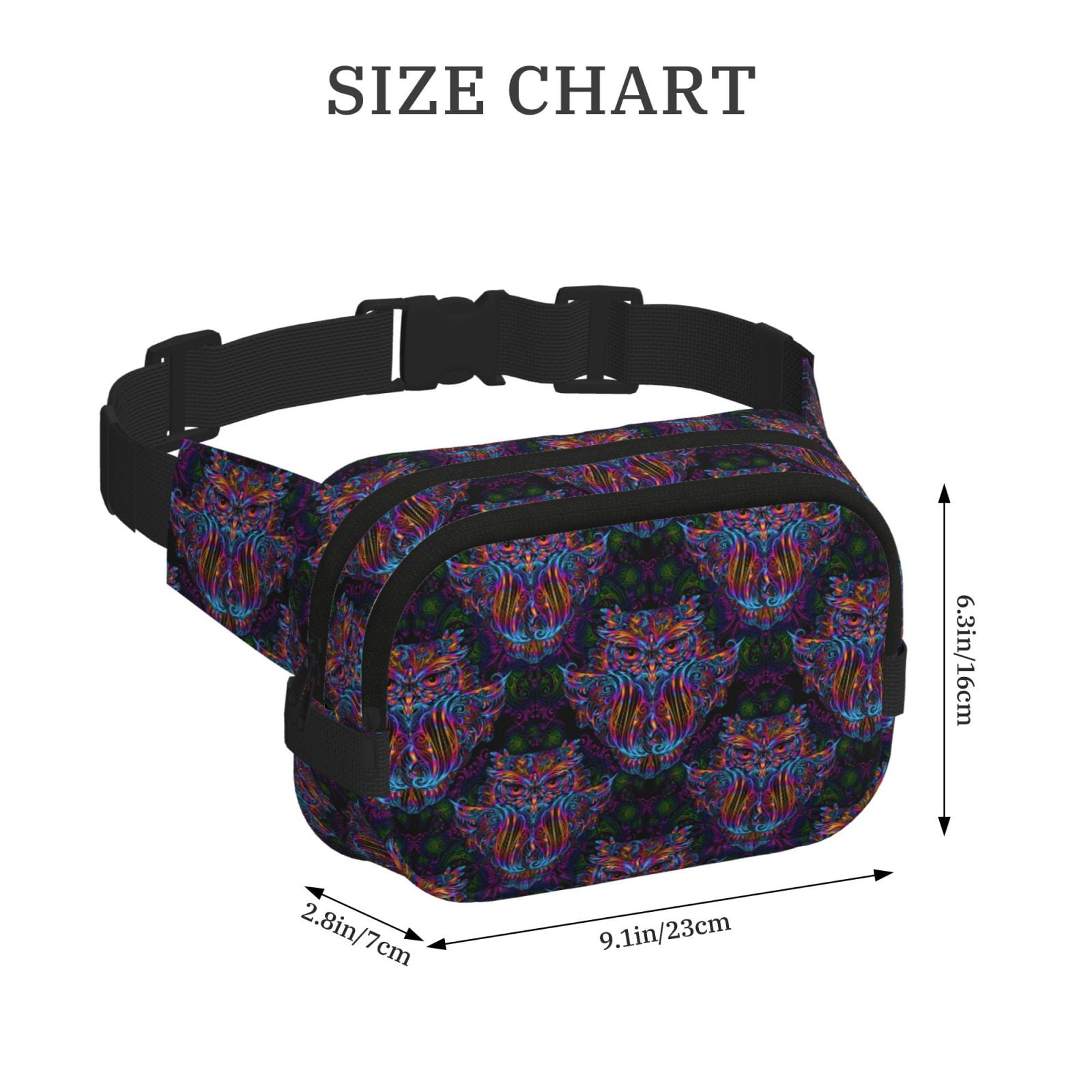 Picia Paisley And Owls Print Square Double-Layer Waist Bag Mini Adjustable Waist Belt Bag Exercise Running Travel Hiking