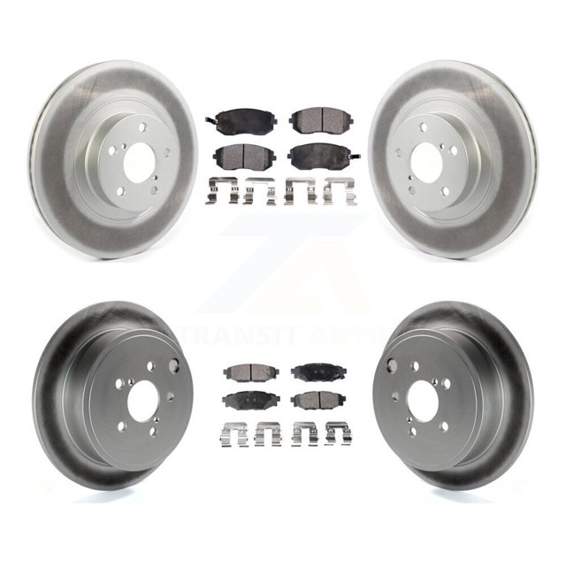 Transit Auto Front Rear Coated Disc Brake Rotors and Semi-Metallic Pads Kit for Car Subaru Outback Impreza Legacy Forester WRX KGF-101976