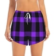 thumbnail image 2 of Picia Purple Buffalo Plaid Pattern Women's 2 in 1 Athletic Running Shorts High Waisted Workout Casual Gym Sweat Shorts with Comfy Liner Zipper Pockets-Large, 2 of 9