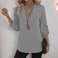 thumbnail image 3 of Women's Linen Tops Roll-Up 3/4 Sleeve Lightweight Casual Dressy V Neck Blouse Solid Color Spring Summer Clothes (XL, Gray), 3 of 8