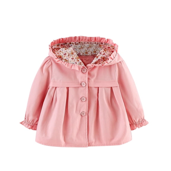 Hjtefg Toddler Girls' Hooded Jacket - Lightweight Windbreaker for Cool Weather, Casual Button-Front Coat, Comfortable Outerwear,Color: Pink Size: 2-3 Years