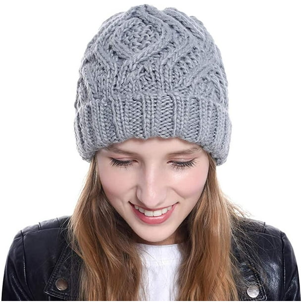 HTOOQ Winter Knit Beanie Hats for Women Stretchy Warm Slouchy Knitted Thick Skull Caps