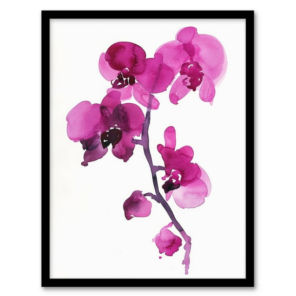 Artery8 Elegant Pink Orchid Abstract Floral Watercolour Living Room Art Print Framed Poster Wall Decor 12x16 inch