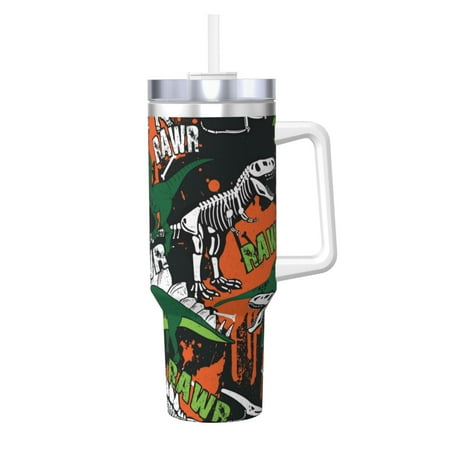 

Zeuib Dinosaur Skeleton Printed Insulated Stainless Steel Hot/Cold Coffee Cup 40oz Ice Bully With Handle Tumbler with Straw and Handle Insulated Water Bottle Travel Mug Cup