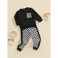 thumbnail image 3 of Baby Girl Long Sleeve Crew Neck  Sweatshirt + Checkerboard Print Pocket Trousers Set, 3 of 9