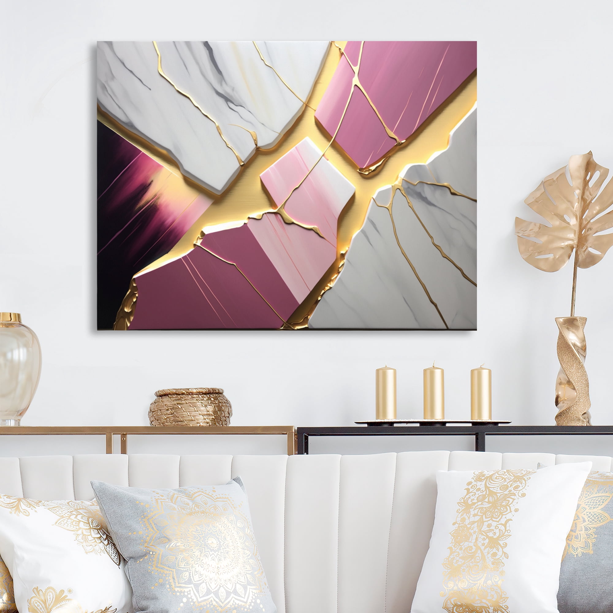 Designart Abstract Geode Pink V Canvas Wall Art