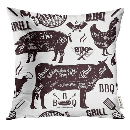 ARHOME Beef Meat Cuts and Barbecue Brisket Pillow Case 18x18 Inches (Best Cut For Beef Brisket)