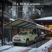 Alpha Joy 12 x 30 Metal Carport Heavy Duty Hardtop Carport Kits Galvanized Steel Roof Multi-Purpose Shelter