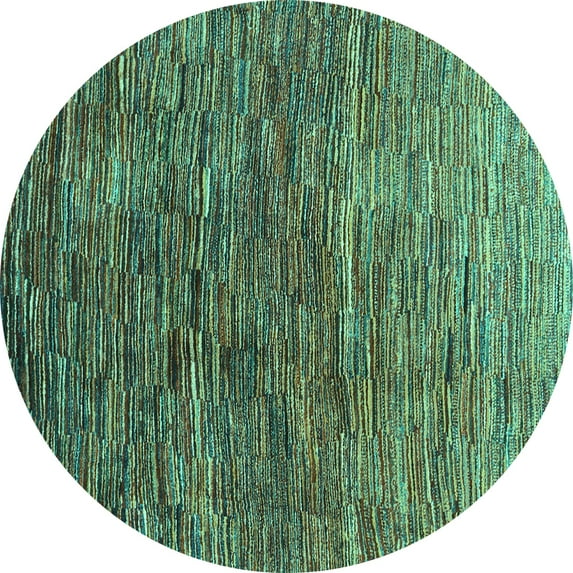 Ahgly Company Machine Washable Indoor Round Abstract Turquoise Blue Contemporary Area Rugs, 6' Round