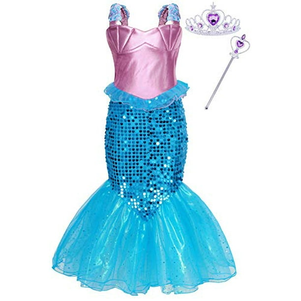 Cotrio Mermaid Costume Outfits With Accessories Girls Princess Dress Up Kids Halloween Fancy Party Dresses Size 3t 2 3years Tiara Crown Wand Scepter Walmart Com Walmart Com