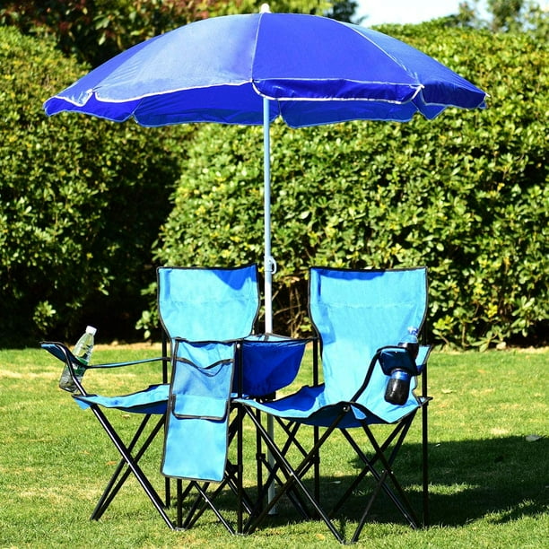 CozyBox Portable Folding Picnic Double Chair W/Umbrella Table Ice Chest