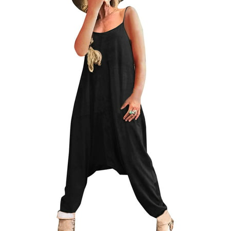 ZANZEA Women's Overalls Vintage Playsuit Drop-Crotch Jumpsuit Dungarees ...