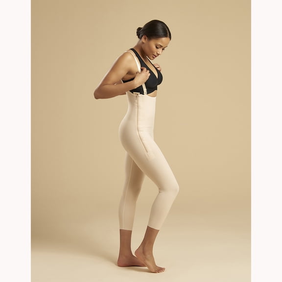 Marena FBM High Waist Girdle Mid-Calf Length with Padded Zippers & Suspenders - Adjustable Shoulder Straps - Beige - 3XL