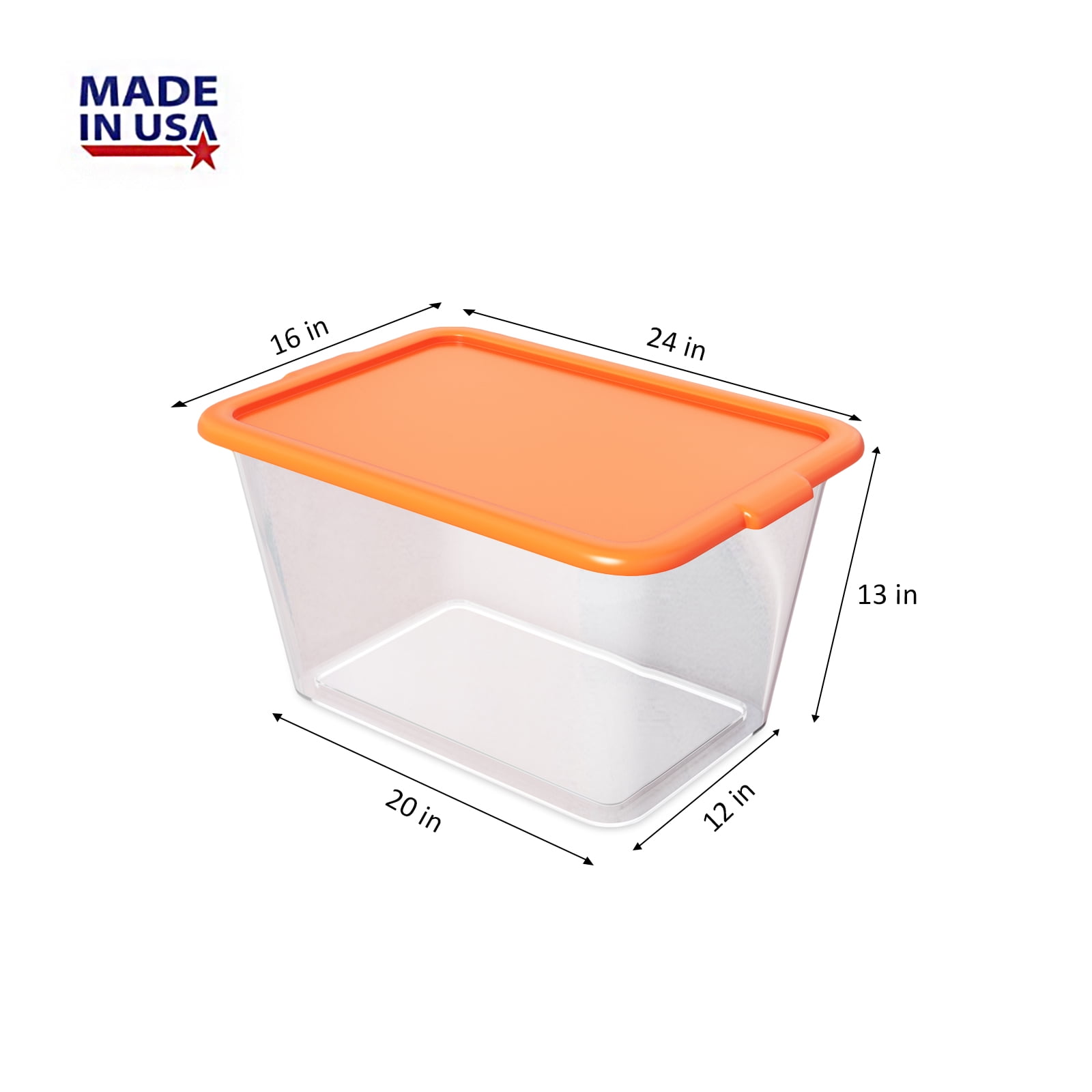 4-Pack 58-Quart Plastic Storage Bins with Lids, See-Through Plastic Totes, A, Stackable Totes, 14.5-Gallon (58-Quart) - Orange&Clear