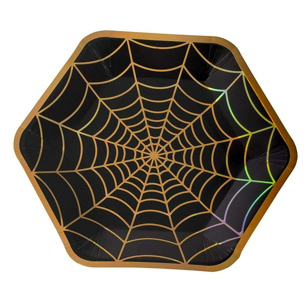 50-Pack Halloween Supplies, Spider Web Hexagon Disposable Paper Dinner ...