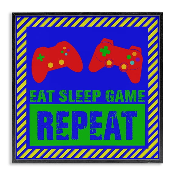 Stupell Industries Contemporary Vibrant Eat Sleep Game Repeat Black Framed Giclee Art, 12 x 12, by Marcus Prime