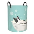 thumbnail image 2 of Haiem French Bulldog Taking A Bath Leather Dirty Clothes Laundry Basket,Sturdy & Waterproof,Collapsible Round Design For Efficient Space Management,Multi-Purpose Storage Basket, 2 of 8