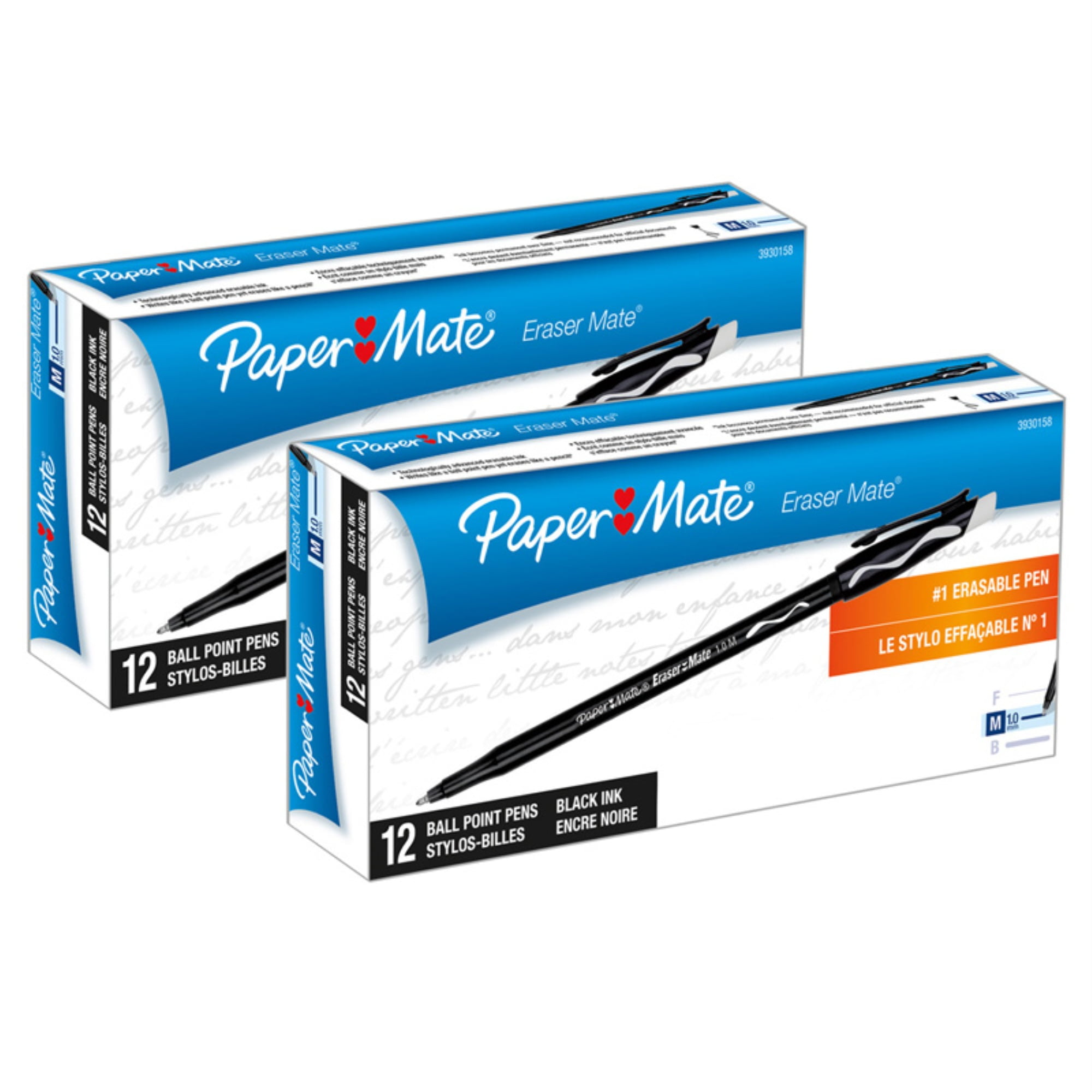 Paper Mate Eraser Mate Pen, Black, 12 Per Pack, 2 Packs