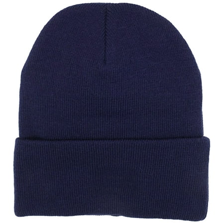 Navy Hats Mens Thermal Baggy Beanie slouchy winter Fleece lined Hat Skull Men Women Cap (Navy Fold over Beanie) ()