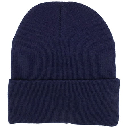 Mens Thermal Baggy Beanie slouchy winter Fleece lined Hat Skull Men Women Cap (Navy Fold over