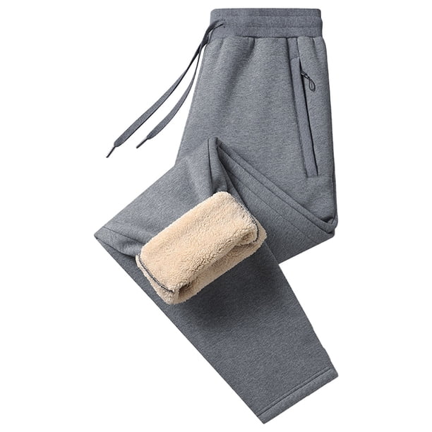 Pantalón de cachemira para hombre en invierno con cachemir y pantalón grueso y cálido de algodón (gris)