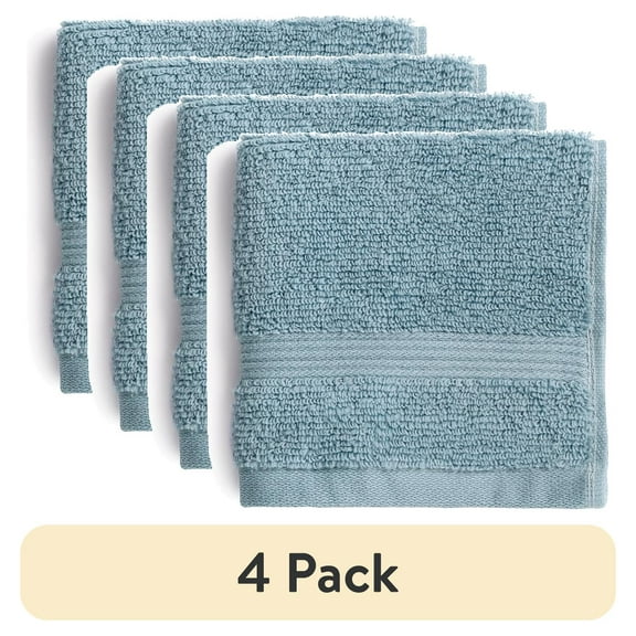 (4 pack) Mainstays Performance Cotton Washcloth, Super Soft Quick Dry Fade Resistant, Solid Blue