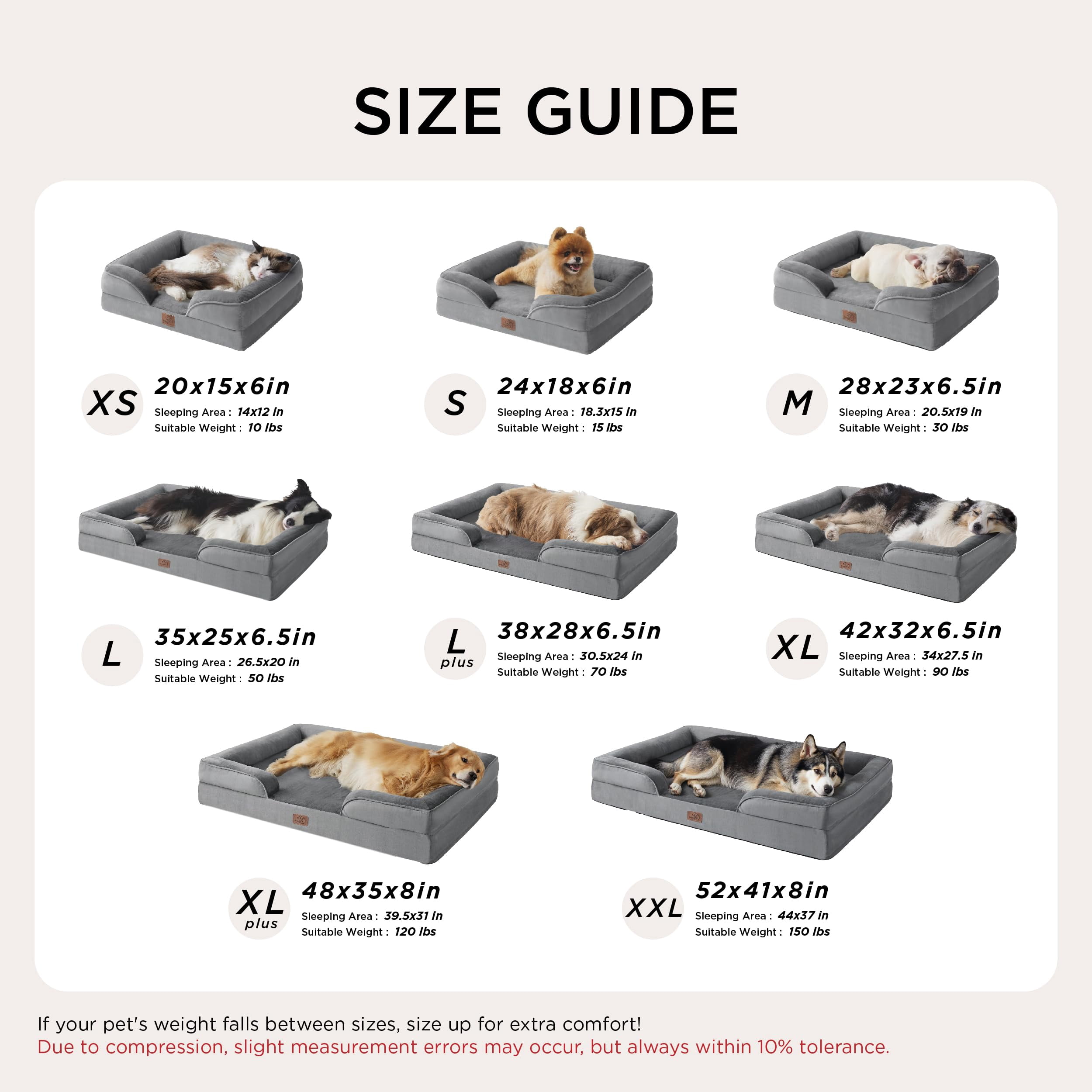 U by Bedsure Orthopedic Dog Bed for Large Dogs - Egg Crate Foam  Pet Couch Sofa with Bolster Sides, Waterproof Washable Cover, Non-Skid, Gray, 42"x32"