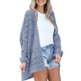 thumbnail image 2 of Women Crochet Cardigan Sweater Kimonos Boho Solid Color Oversized Fall Open Front Outwear Peacock Blue XXL, 2 of 7