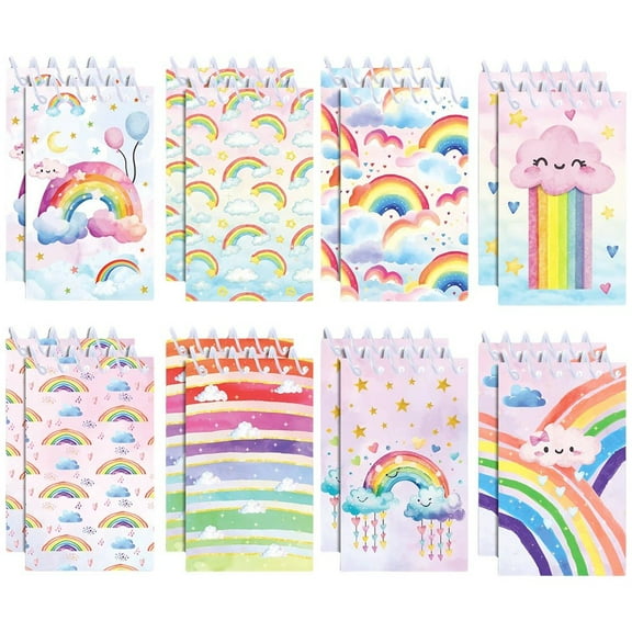 Mini Notebook, 16 Pcs Spiral Small Notebooks Memo Note Pads, Rainbow Themed Pocket Notepad for Office Party Favor Gifts and Goodie Bags