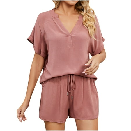 

Womens Summer Tops Women s Fashion Solid Color V-neck Comfortable Loose T-shirt Sleeveless Blouse Casual Tops Corset Tops For Women With Pockets Pink L