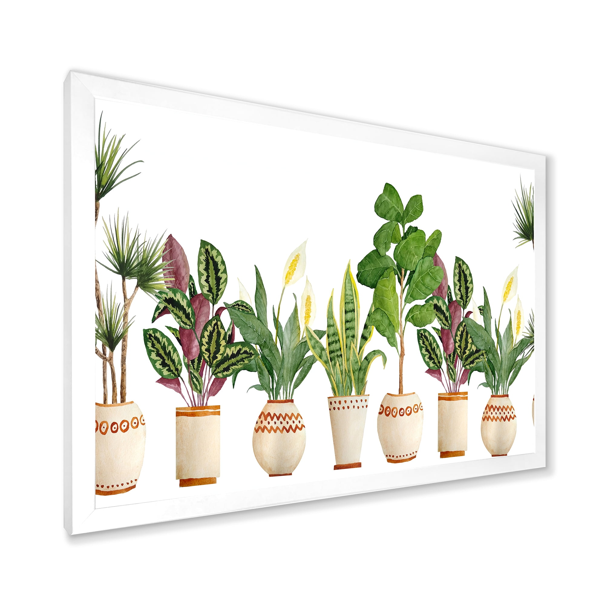 Designart 'Trio of Houseplants Sanseviera Snake Plants On White' Farmhouse Framed Art Print