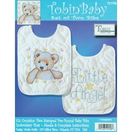 Tobin Angel Bib Pair Stamped Cross Stitch Kit, 8" x 10", Set Of 2