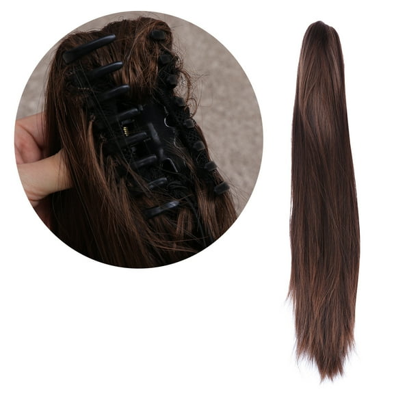 WORGEOUS Long Straight Synthetic Hair Wig Jaws Clamp Ponytails Hair Extensions Ponytails Wig Hairpiece (Light Brown)