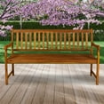 thumbnail image 6 of Laurel 59.1" 3-Seat Slat-Back 600-Lbs Support Acacia Wood Outdoor Garden Patio Bench, Teak, 6 of 8