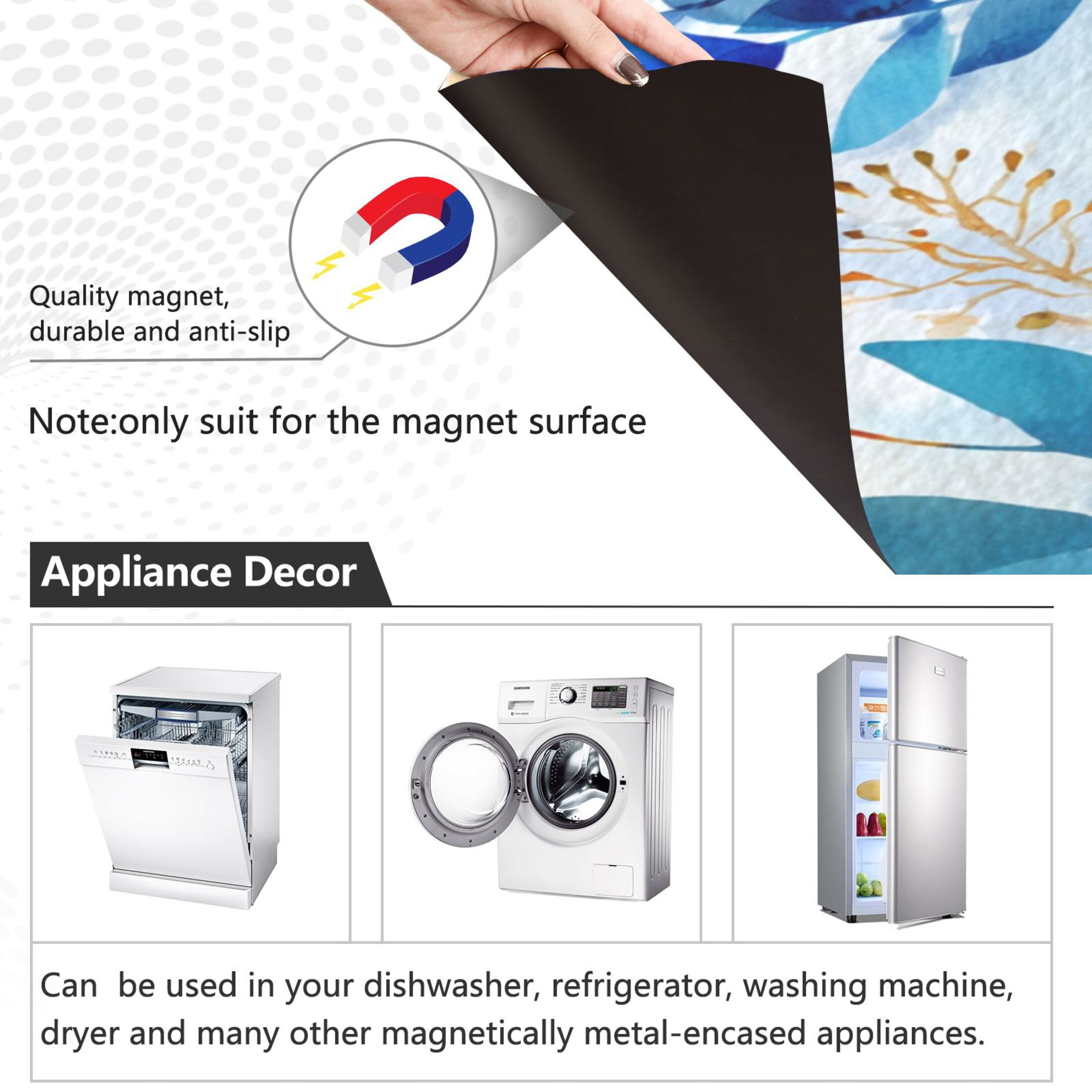 Dishwasher Magnetic Sticker 23x26 Inch Refrigerator Magnetic Sticker Washing Machine Magnetic Sticker Kitchen Panel Magnetic Sticker Home Decor Beautiful Watercolor Blue Leaves