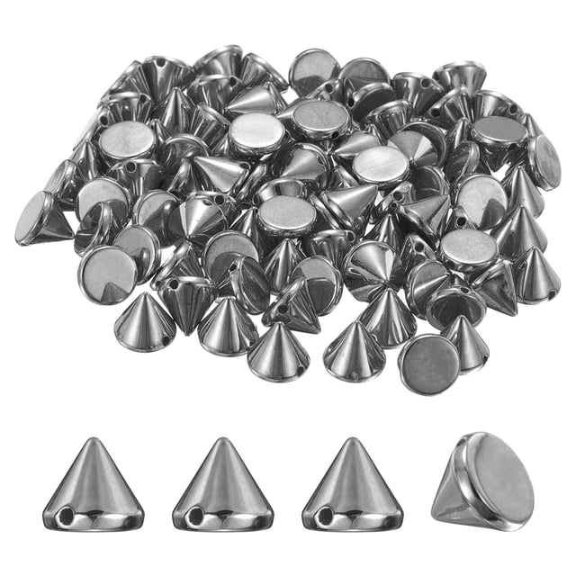 Uxcell 100Pcs Picos Conos Studs 0.39x0.31" Plástico con Agujero para Manualidades Negro Metálico