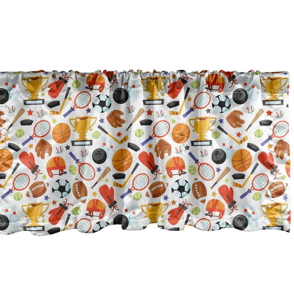 Ambesonne Sport Window Valance, Cartoon Style Bowling, 54" X 12", Multicolor