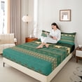 thumbnail image 3 of jejeloiu Earthy Border King Sheets For Men Women,Rich Print Bedding,Green Beige,4-Piece,1 Flat Sheet, 1 Fitted Sheet and 2 Pillowcases, 3 of 6