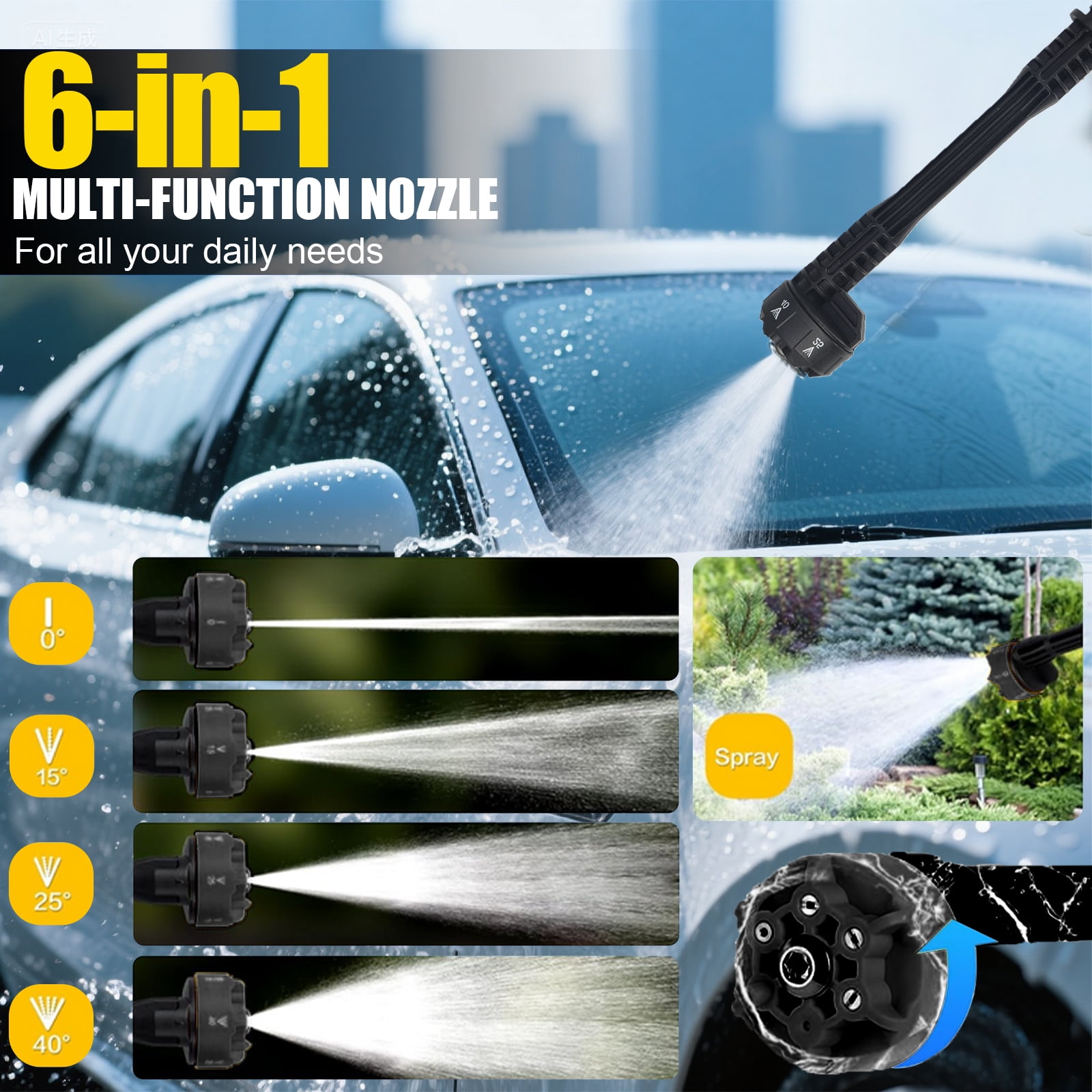 Paddsun Cordless Pressure Washer,  870PSI 21V Portable Pressure Washer 6-in-1 Nozzle Handheld Car Washer Power Cleaner for Car Patio Floor