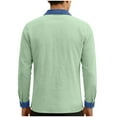 thumbnail image 4 of YanHoo Mens Linen Henley Shirts Denim Color Block Patchwork Long Sleeve Button Up Pullover Summer Beach Casual Henleys T-Shirt Mint Green,XL, 4 of 6