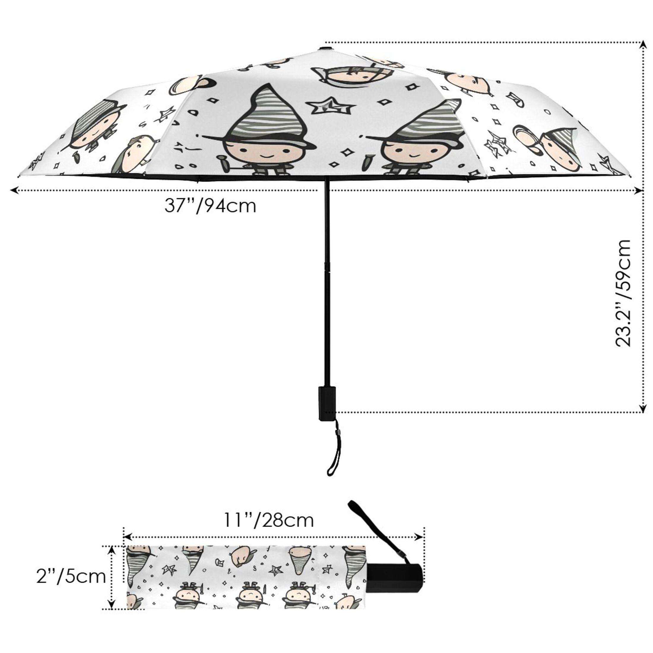 Character with Hat Compact Sun Umbrella Windproof Travel Umbrellas for Rain Strong Portable UV Protection