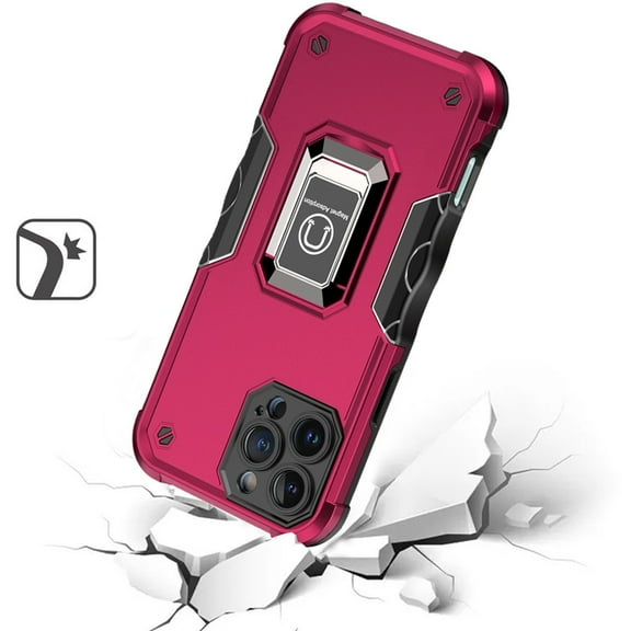 For Apple iPhone 16 Pro (6.3") Hybrid Cases with Magnetic Ring Holder Stand Kickstand Heavy Duty Rugged Shockproof Cover ,Xpm Phone Case [ Hot Pink ]