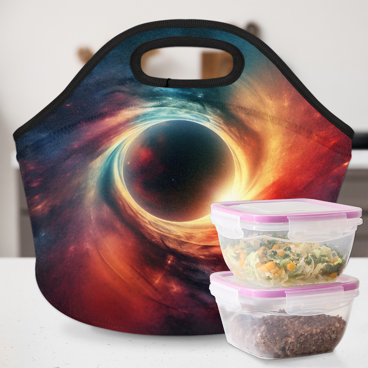 Herdesigns Galaxy Neoprene Lunch Bag, Planets Universe Space Insulated Lunch Box for Women Men Washable Lunch Tote Soft Lunch Container With Zipper for Work Picnic Travel