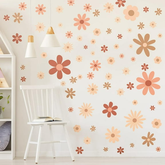 90 Pcs Daisy Wall Decal Alphabet Vinyl Wall Decals Boho Decal Daisy Stickers Boho Groovy Floral Stickers for Nursery Art Bedroom Classroom(Classic)