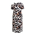 thumbnail image 2 of Women's Plus Size Leopard Print Short Sleeve Maxi Dress with Side Slit for Elegant Summer Wear 95% Polyester 5% Spandex, 2 of 6
