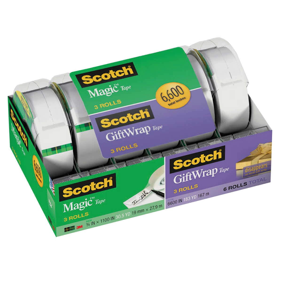 Scotch Magic & Gift Wrap Tape Rolls, 0.75 x 1000 in., Clear, 6 Count