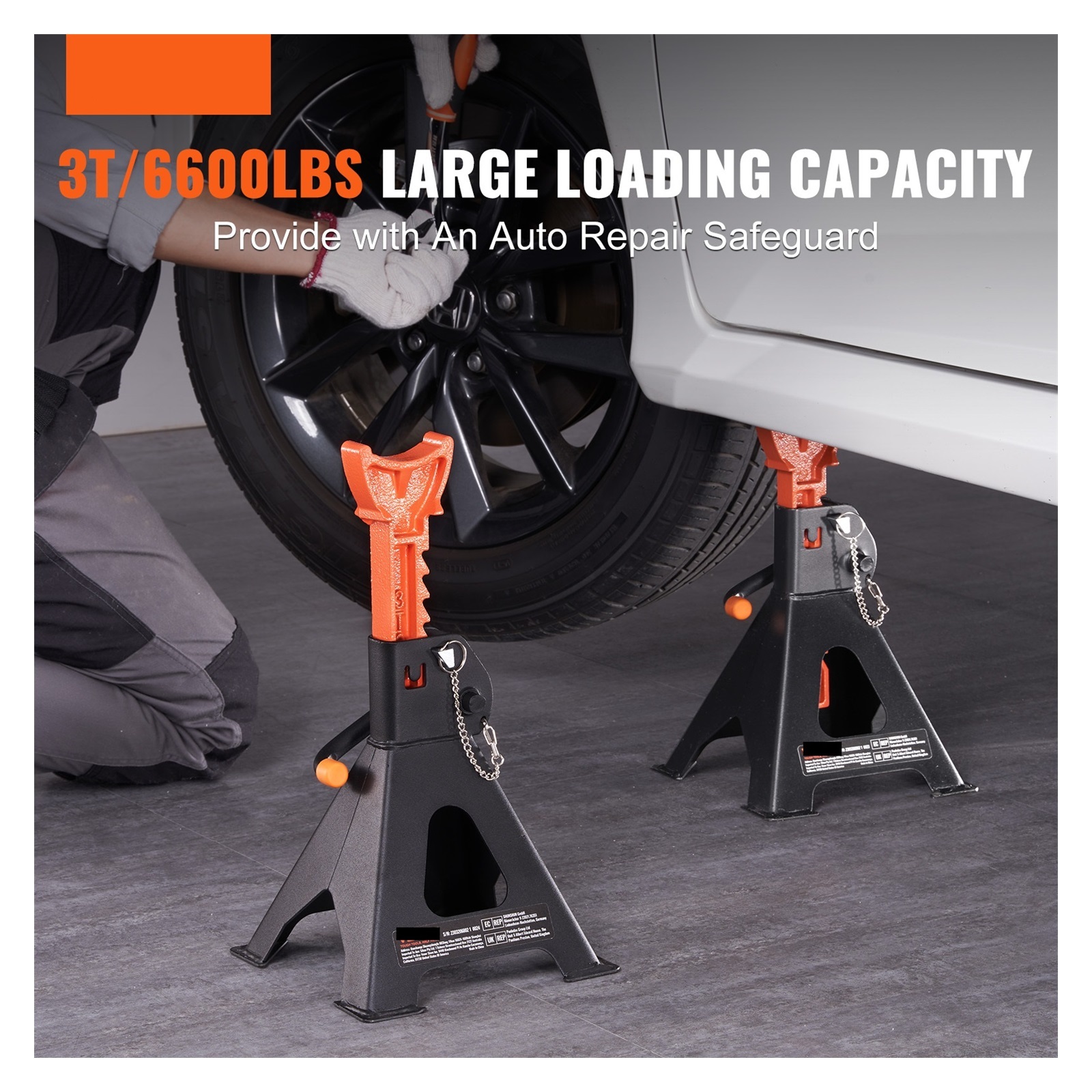 Jack Stands 3/6 Ton (6000/12000 Lbs) Capacity Car Jack Stands Double Locking Adjustable Height For Lifting SU Pickup Truck ,Easy to Operate