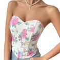thumbnail image 3 of Lefu Women Bare Shoulder Crop Tops Printed Sleeveless Vest Backless Fishbone Corset, 3 of 9