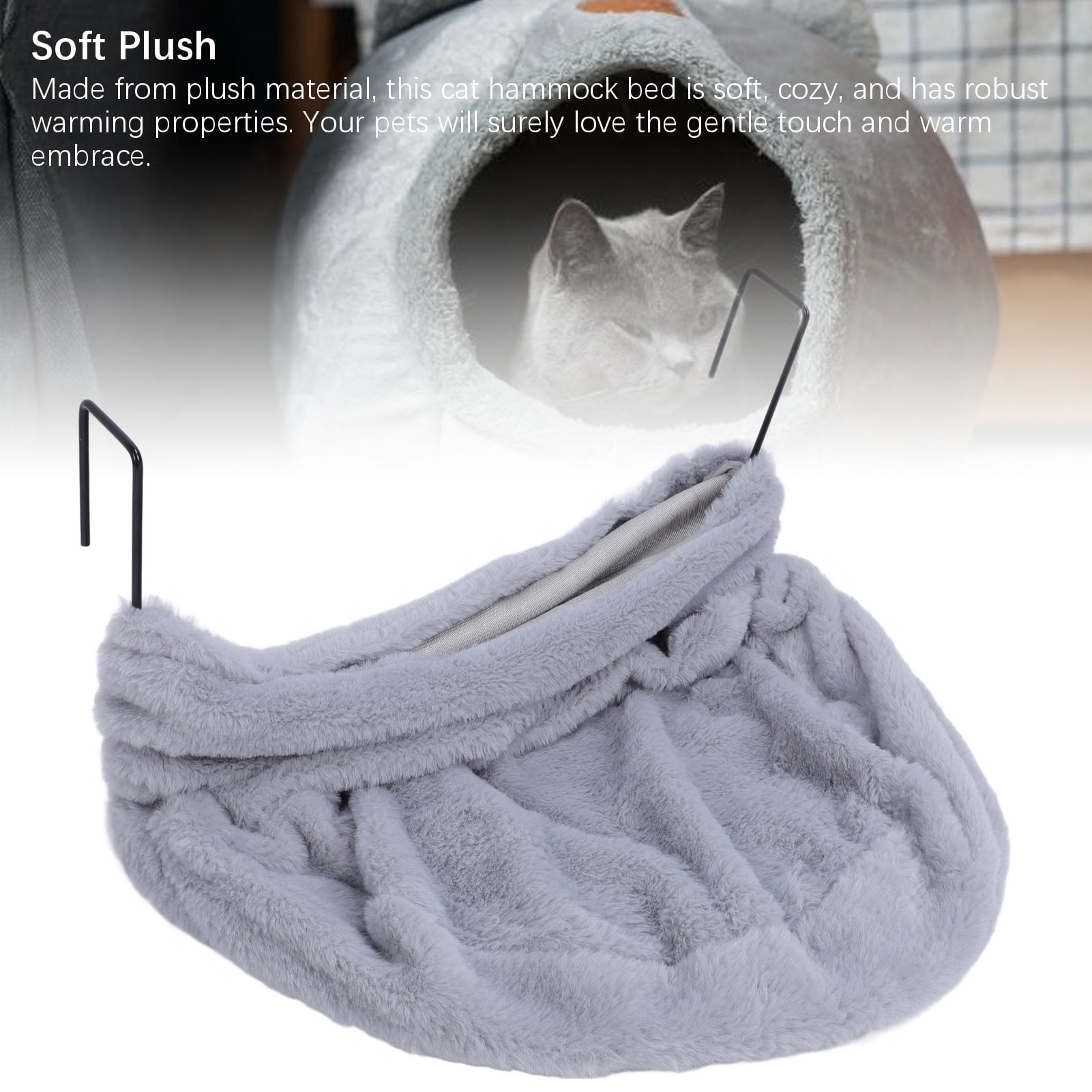 Yajisi Premium Cat Hammock Bed with Metal Curved Stand, Semicircle Plush Space Saving Sleeping Perch for Indoor Cats, 18.11 in / 46 cm Length, Enhanced Comfort Pet Furniture, Gray